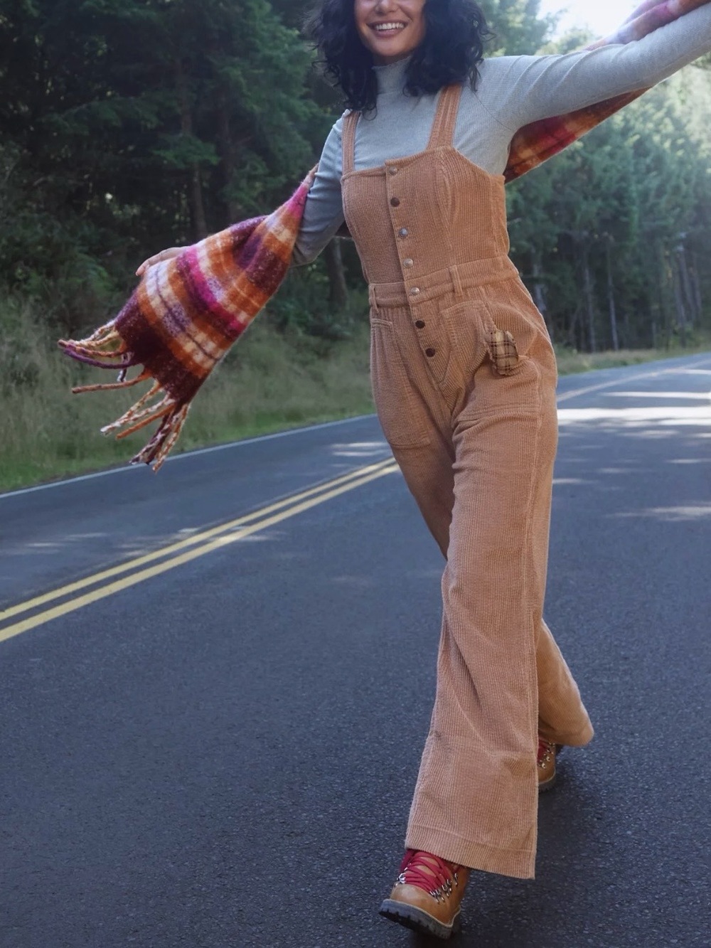 Aerie Corduroy Kick Flare Overalls Camel Brown Boho Retro Inspired 
Size Small